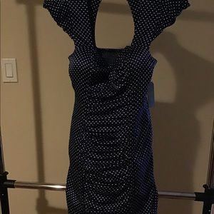 Blue polka-dot halter top dress